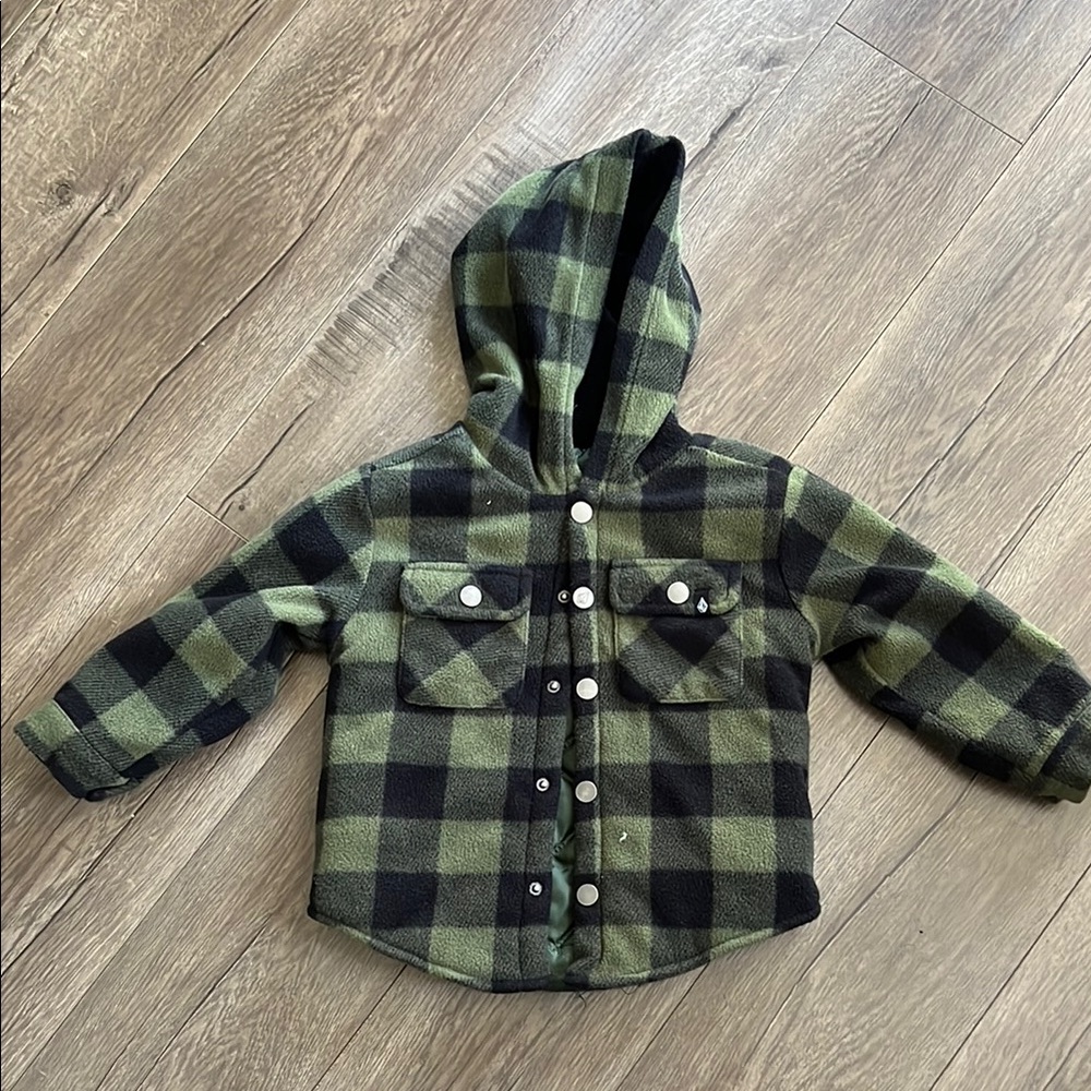 Volcom Green and Black Plaid Hooded Jacket